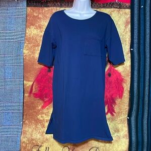 ZENANA OUTFITTERS-navy blue cotton blend short sleeve slip-on mini shirt dresss